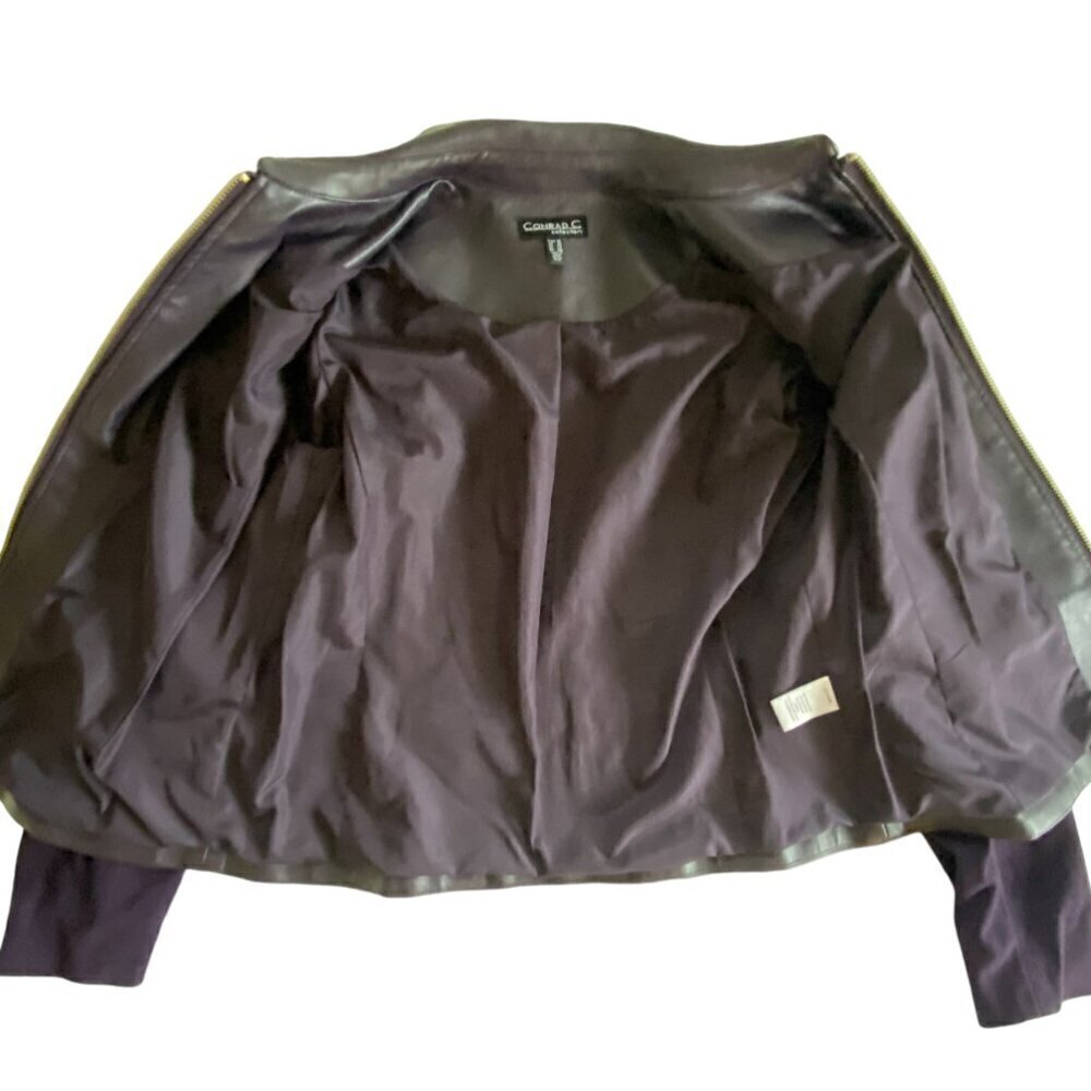 Conrad C Mixed Media Deep Plum Zip Up Faux Leather Jacket 10 - Picture 4 of 14